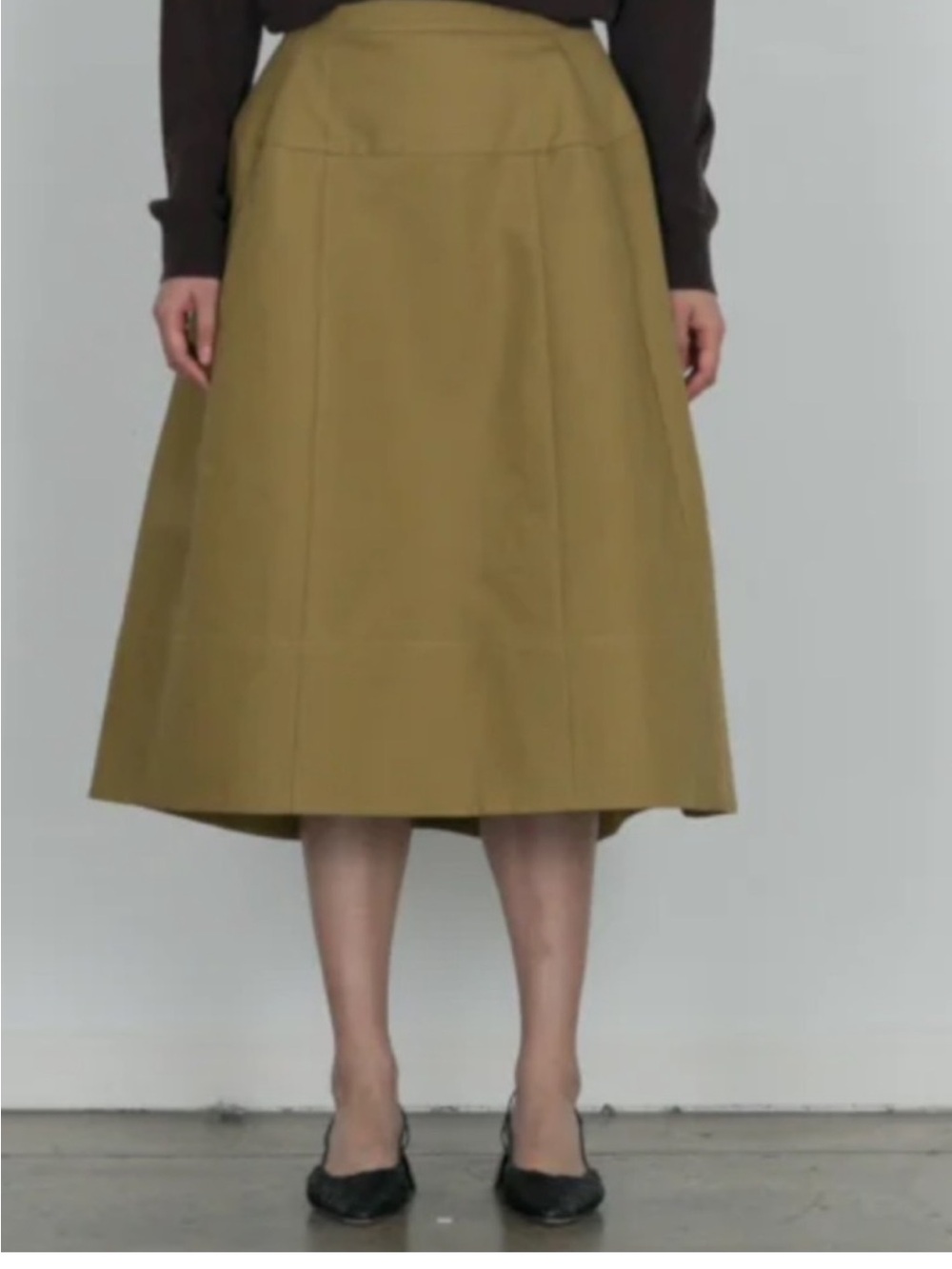 Tibi Olive-Tan A-Line Midi Skirt